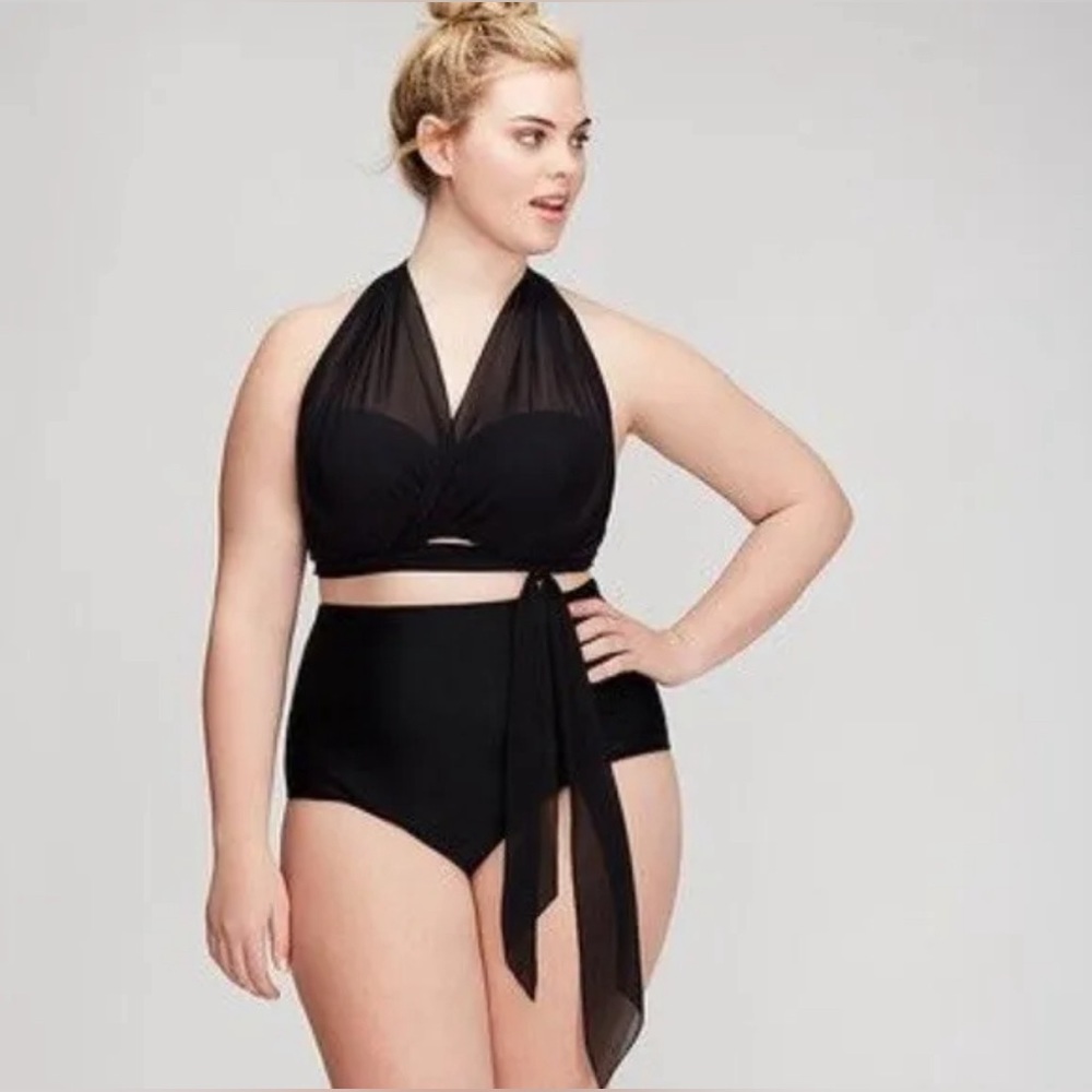NWT Swim By Cacique Multiway Removable Adjustable Strap Bikini Top Black 36D